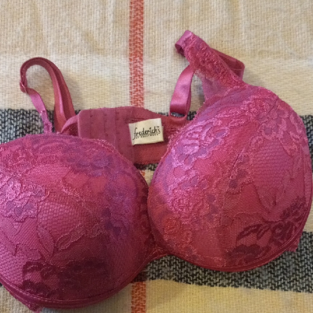 Frederick's of Hollywood Pink Lace Bra with Satin Sheen
